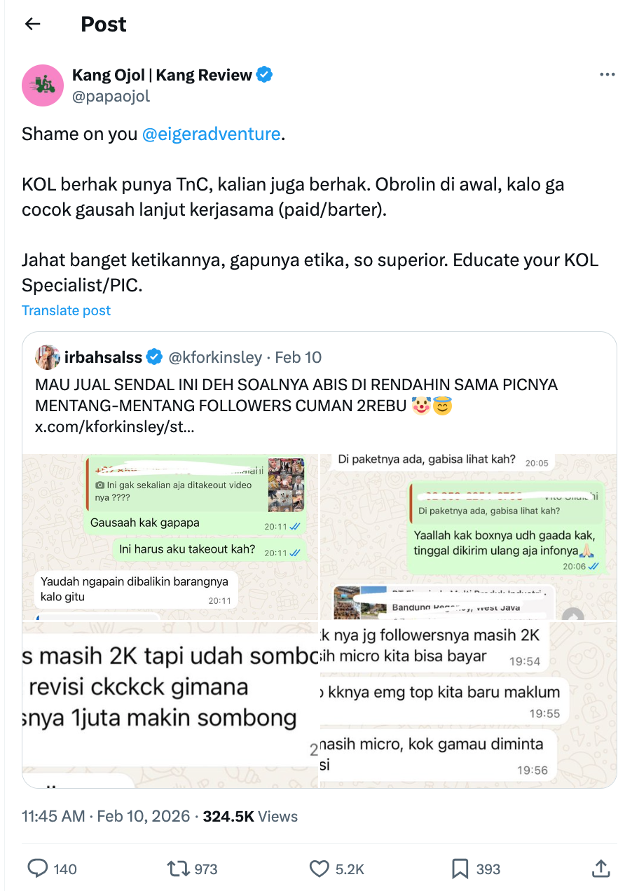 postingan KOL eiger yang viral