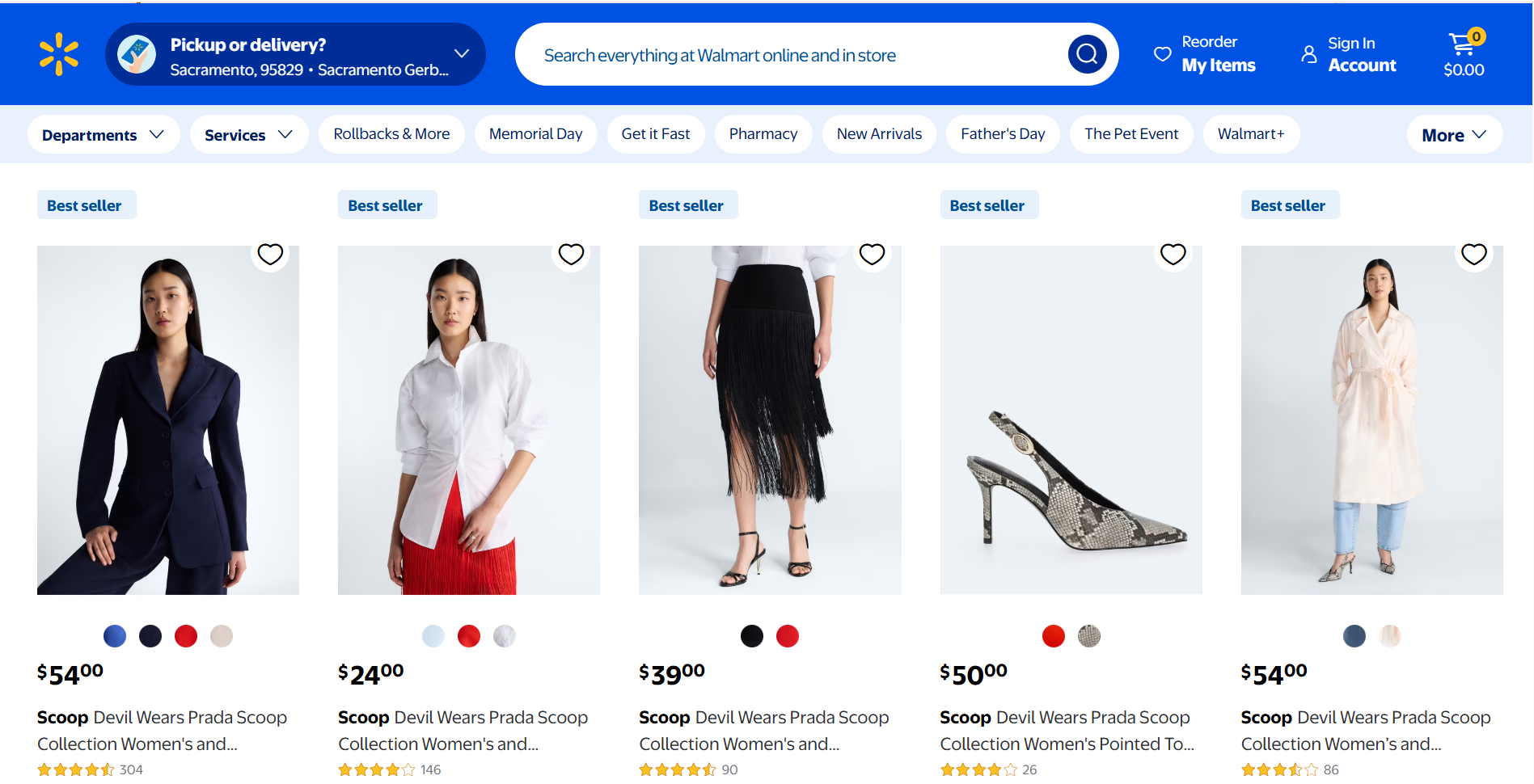 screencapture walmart shopping page devil wears prada fashion item